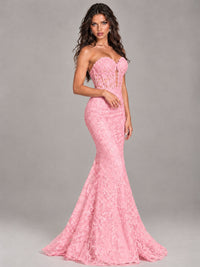 Strapless Corset Mermaid Prom Dress Lace Appliqué Formal Gown
