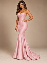 Red Strapless Satin Mermaid Prom Dress with Corset Bodice