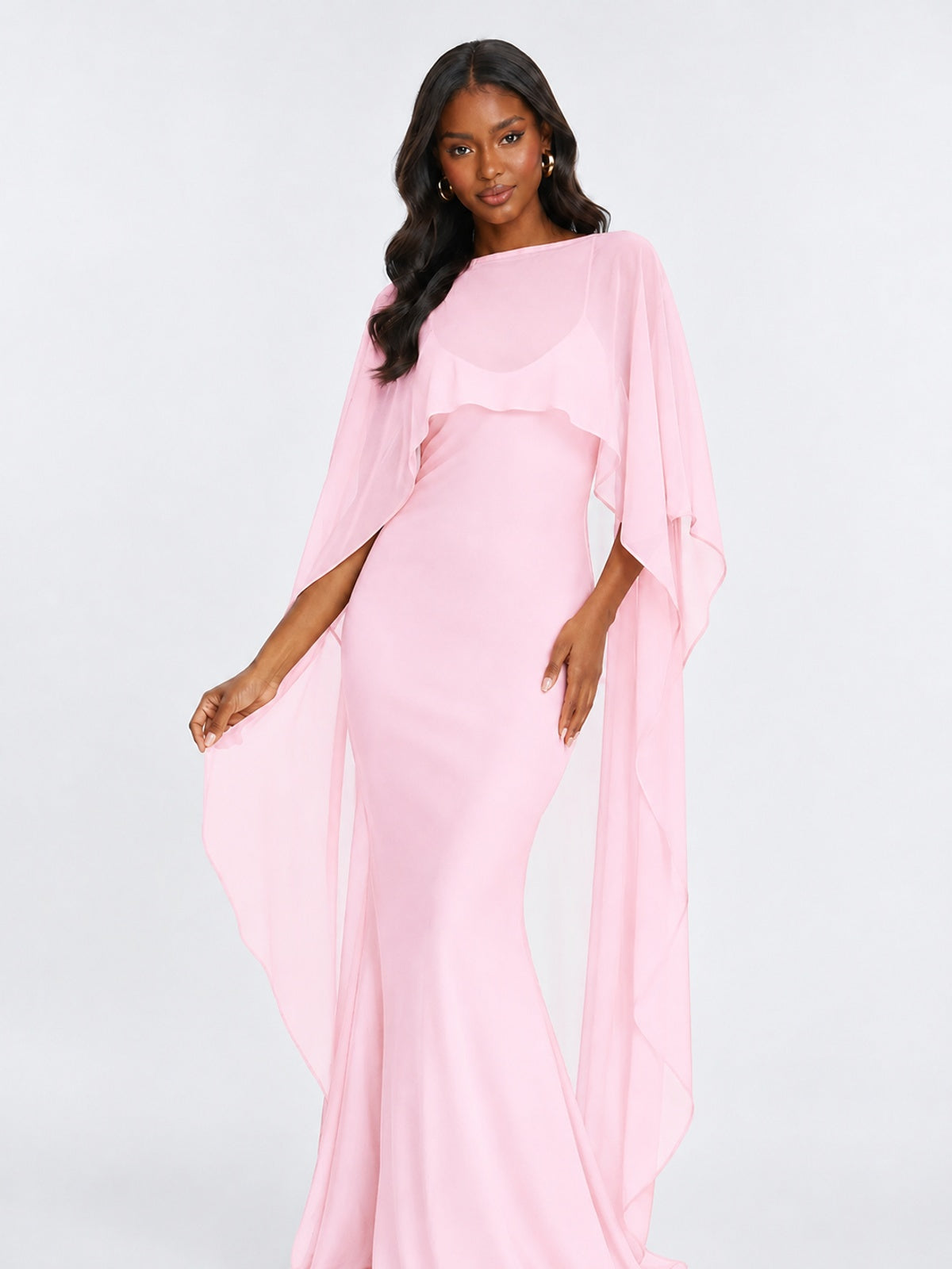 Satin Cape Prom Dresses Meramid Maxi Dress