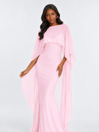 Satin Cape Prom Dresses Meramid Maxi Dress