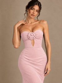 Emerald Green Strapless Mermaid Prom Dress with 3D Rose & Keyhole Cutout