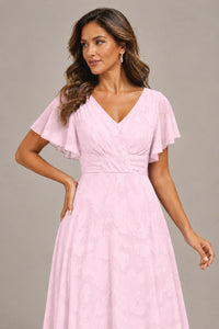 Jovellee Floral Chiffon A-Line Mother of the Bride Dress with Flutter Sleeves