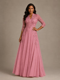 Embellished Appliques Mother of the Bride Dress with 3/4 Sleeves