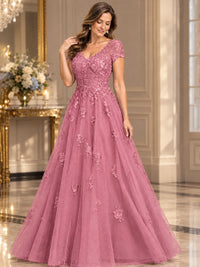 Lace Appliques A-line Mother of The Bride Dresses with Short Sleeves