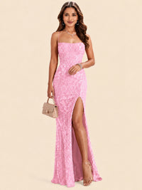 Sequin Lace Appliques Mermaid Prom Dress Spaghetti Strap Formal Gowns with Slit