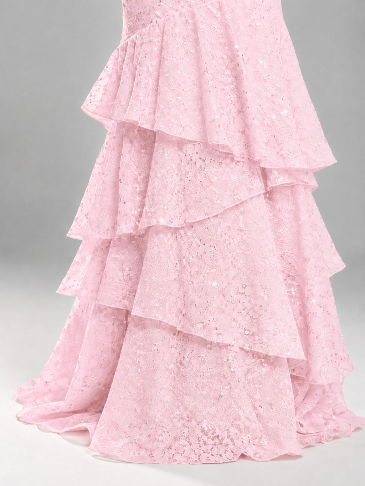 Halter Tiered Mermaid Prom Dress with Sparkly Lace