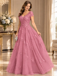 Lace Appliques A-line Mother of The Bride Dresses with Short Sleeves