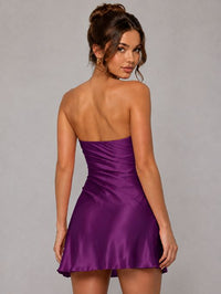 Burnt Orange Strapless Satin Mini Dress