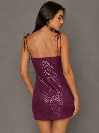 Navy Blue Sequin Spaghetti Strap Mini Dress