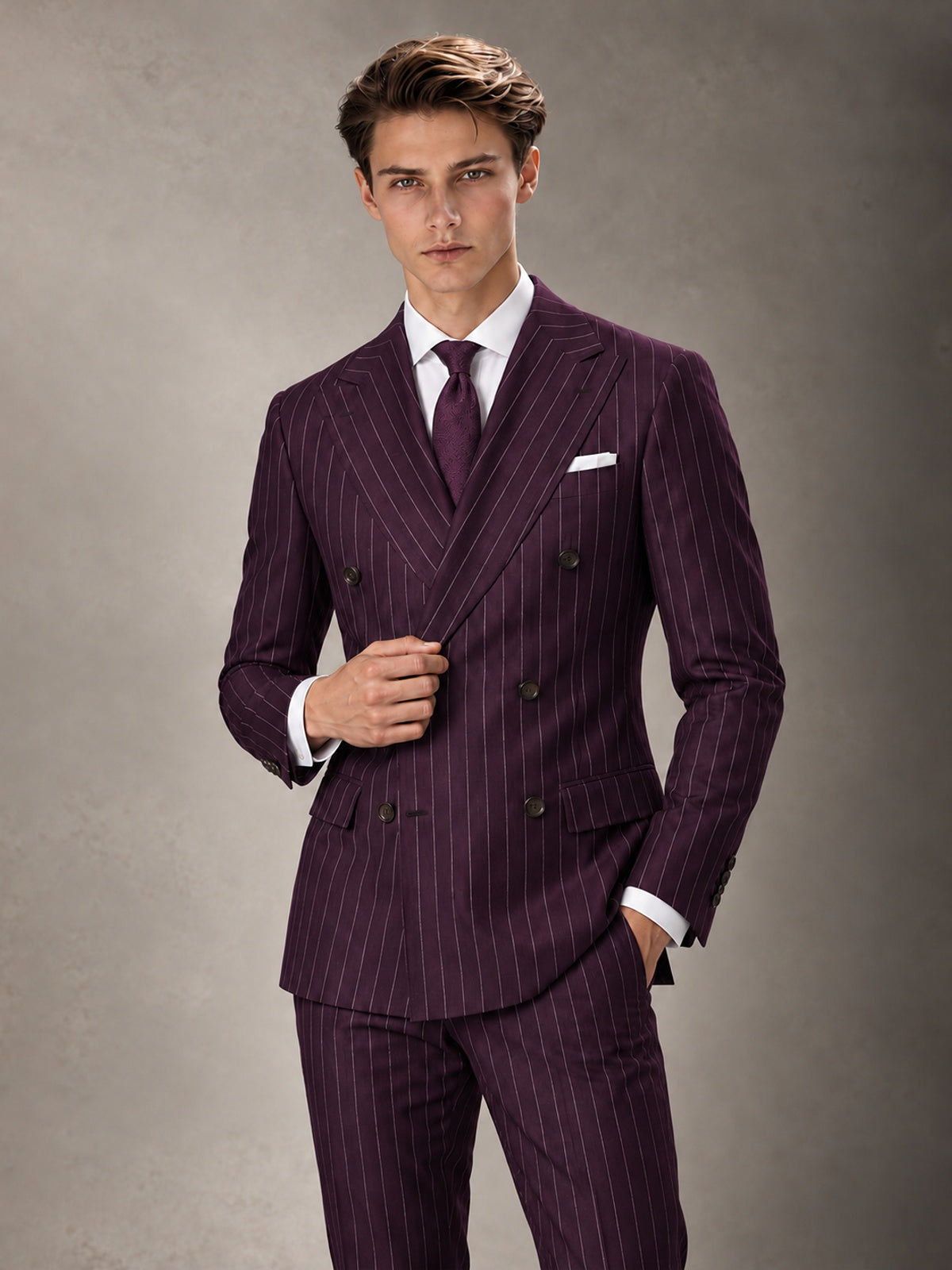 Double Breasted Pinstripe Men's Suit 2 Piece (Jacket & Pants) for Wedding & Formal Prom