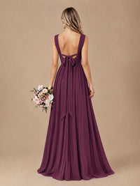 Pleated Chiffon V Neck Wedding Bridesmaid Dresses Floor Length with Slit