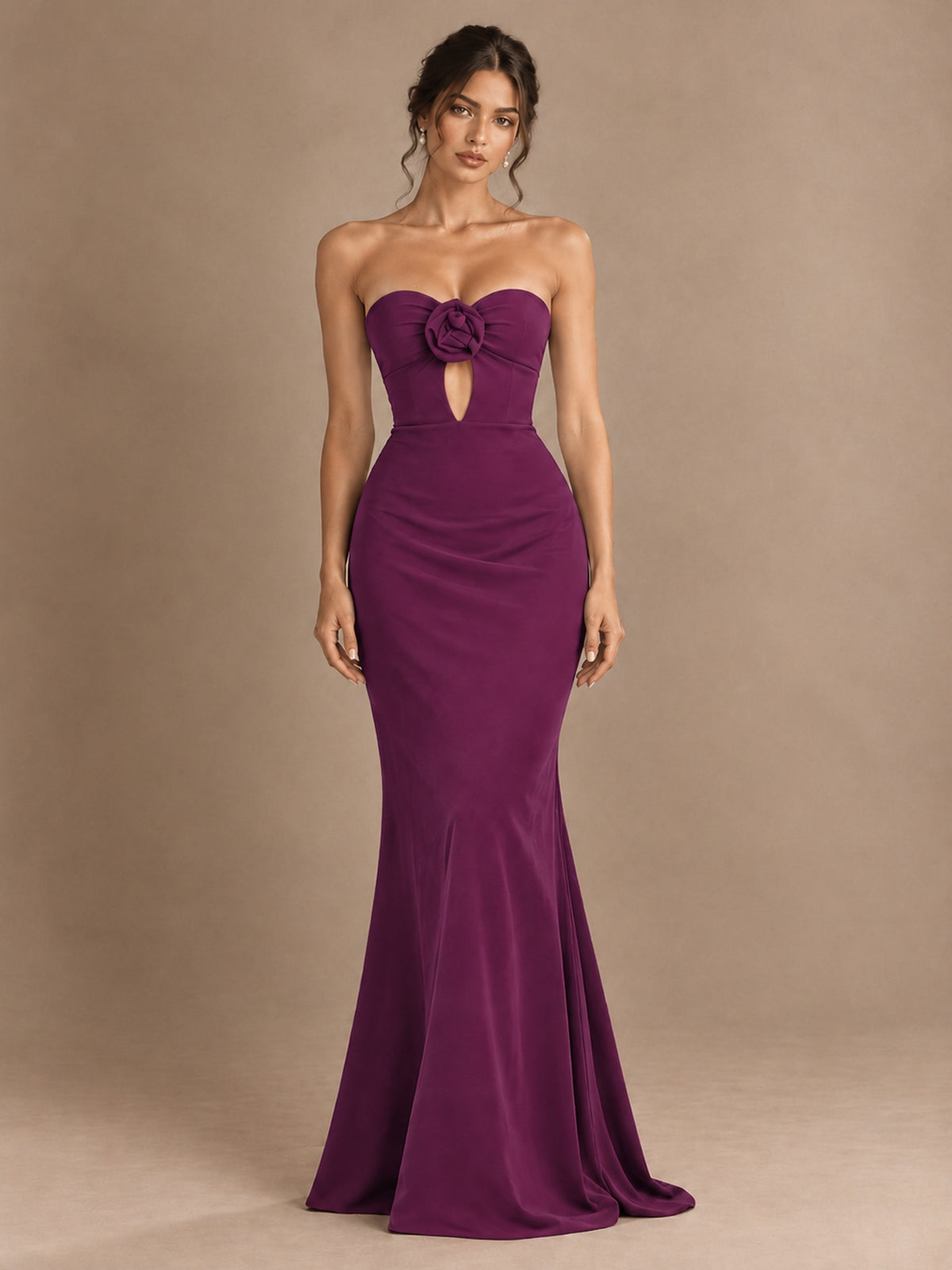 Emerald Green Strapless Mermaid Prom Dress with 3D Rose & Keyhole Cutout