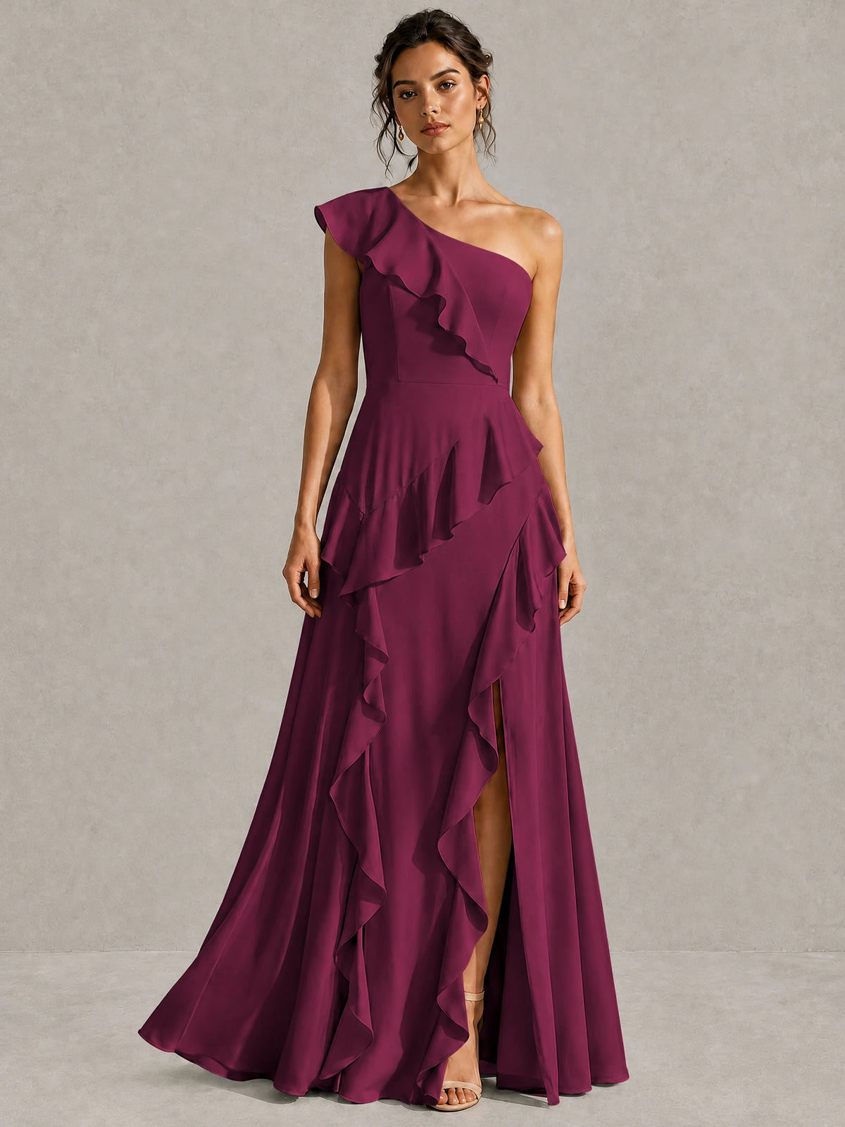 Sage Green One Shoulder Ruffle Bridesmaid Dress