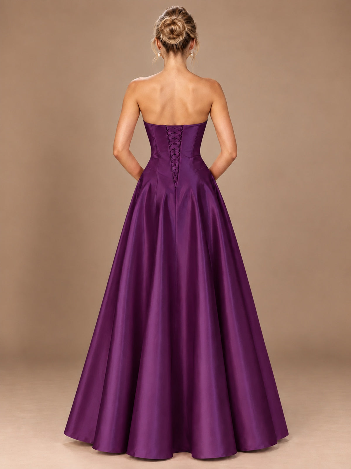 Blush Pink Strapless Satin A-Line Prom Dress with Ruched Bodice