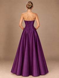 Blush Pink Strapless Satin A-Line Prom Dress with Ruched Bodice