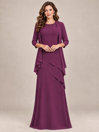 Dusty Blue Two-Piece Chiffon Mother of the Bride Dress with Jacket
