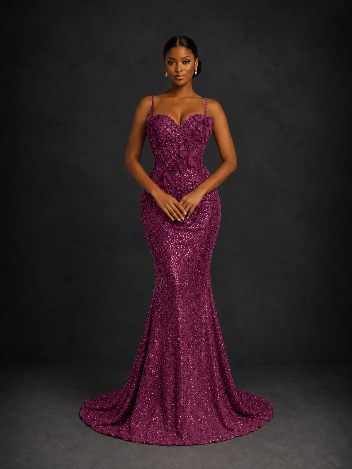 Sequin Mermaid Prom Dress with Floral Applique
