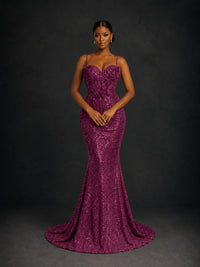 Sequin Mermaid Prom Dress with Floral Applique