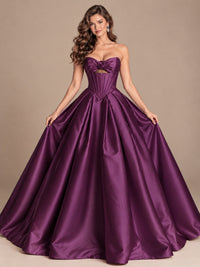 Pink Strapless Corset Satin Prom Derss & Ball Gown with 3D Floral