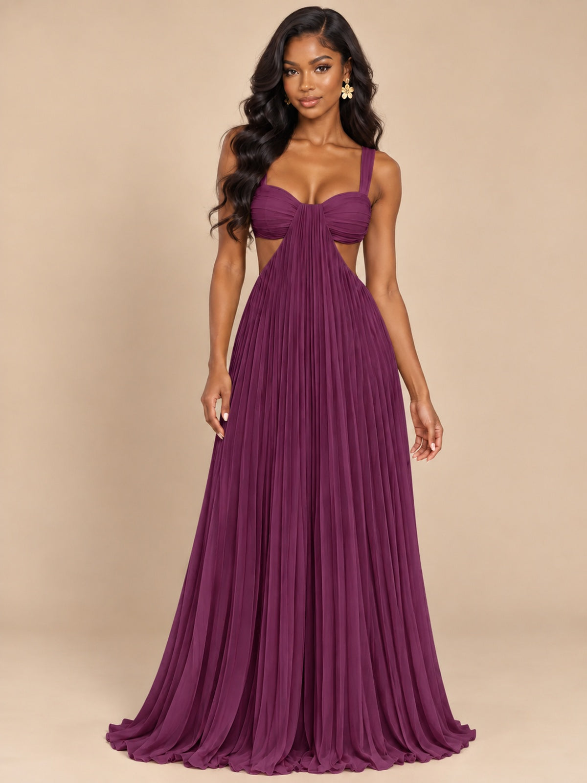 Butter Yellow Pleated Cutout Maxi Dress