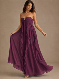 Srapless Sweetheart Chiffon Prom Dress Ruffle Formal Evening Gown