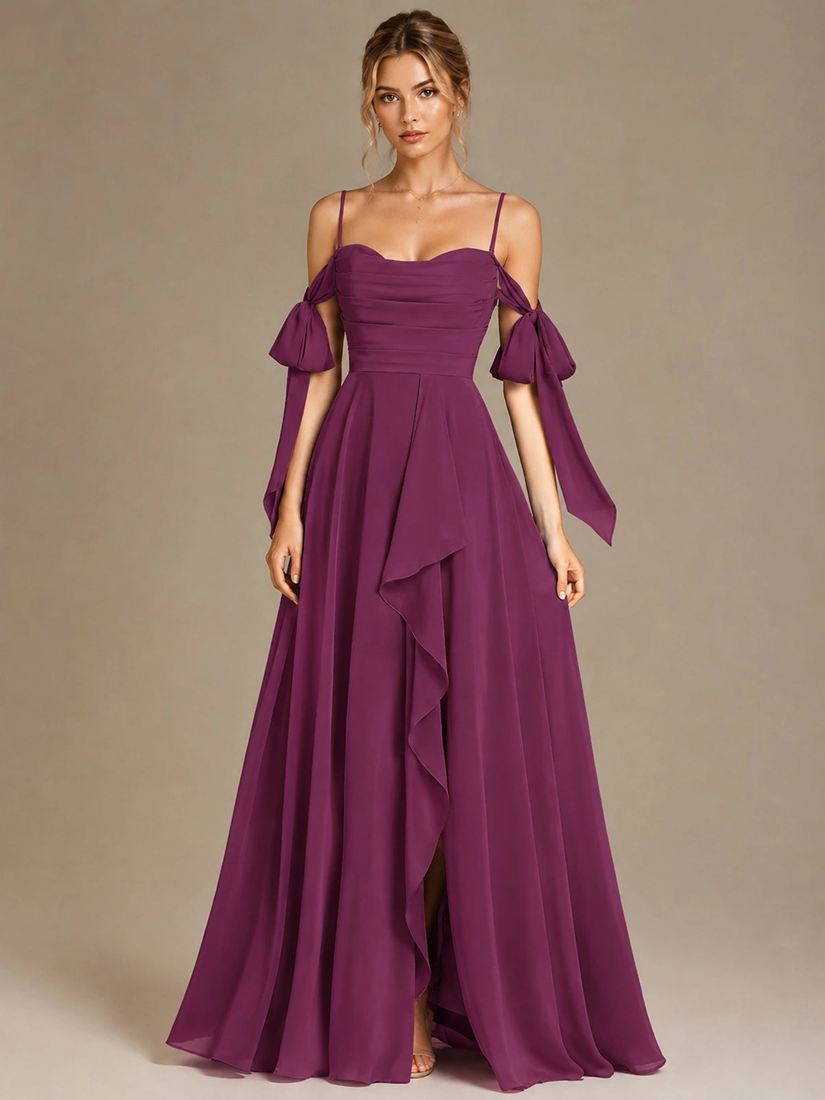 A-Line Ruffles Chiffon Bridesmaid Dress with Slit