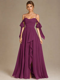 A-Line Ruffles Chiffon Bridesmaid Dress with Slit
