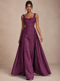 Light Blue 3D Floral Jacquard Prom Dress with Detachable Overskirt Corset Gown