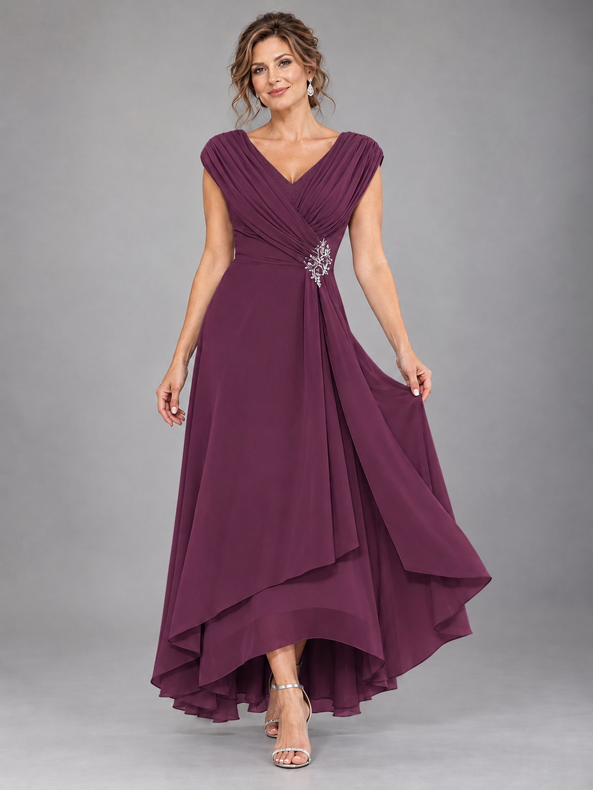 Cap Sleeve Chiffon A-Line Mother of the Bride Dress
