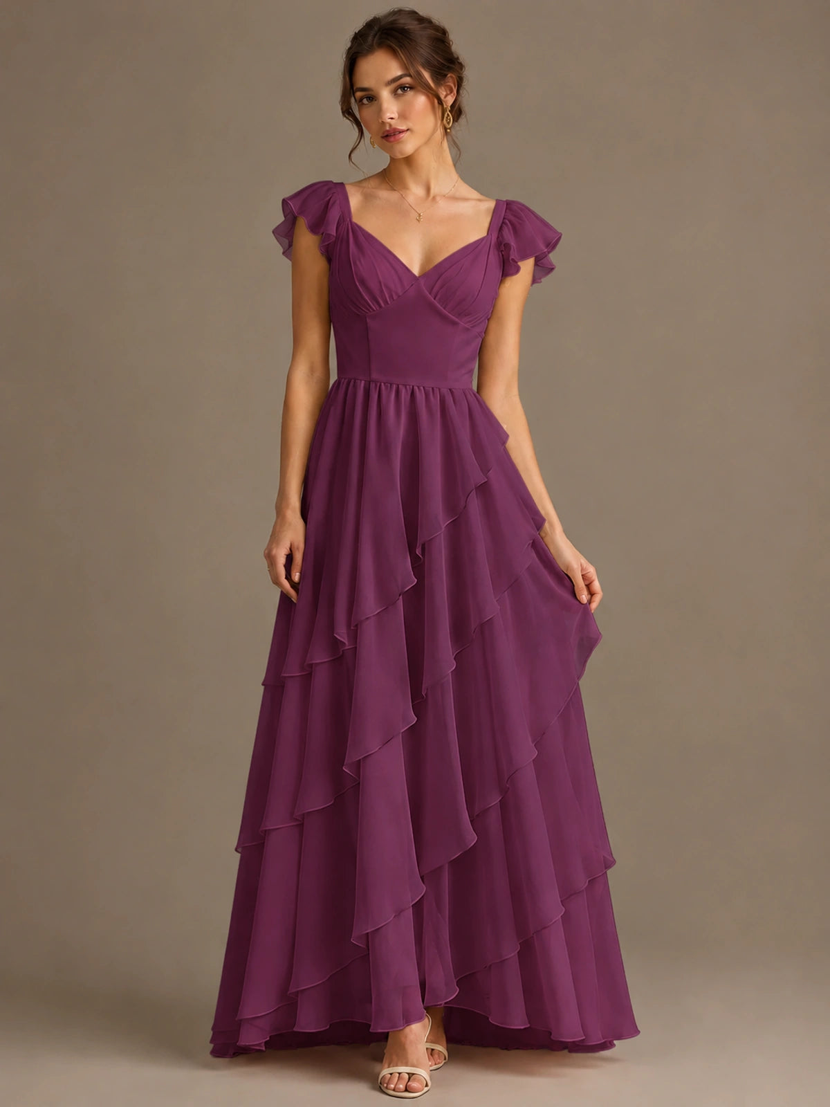 Ruffle Tiered V Neck Maxi Dress