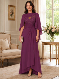 Elegant Chiffon Mother of the Bride Dress with Lace Applique and Cape Sleeves