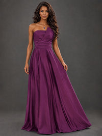 Draped Satin Prom Dress Strapless A-line Formal Dress Floor Length