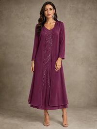 Sequin Chiffon Mother of the Bride Dress with Jacket