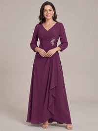Plum-Long Sleeve Chiffon Beaded Mother of The Bride Dresses for Women