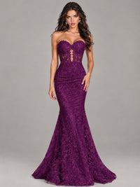 Strapless Corset Mermaid Prom Dress Lace Appliqué Formal Gown