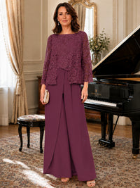 Elegant 3-Piece Chiffon Mother of the Bride Pantsuit with Floral Applique Jacket