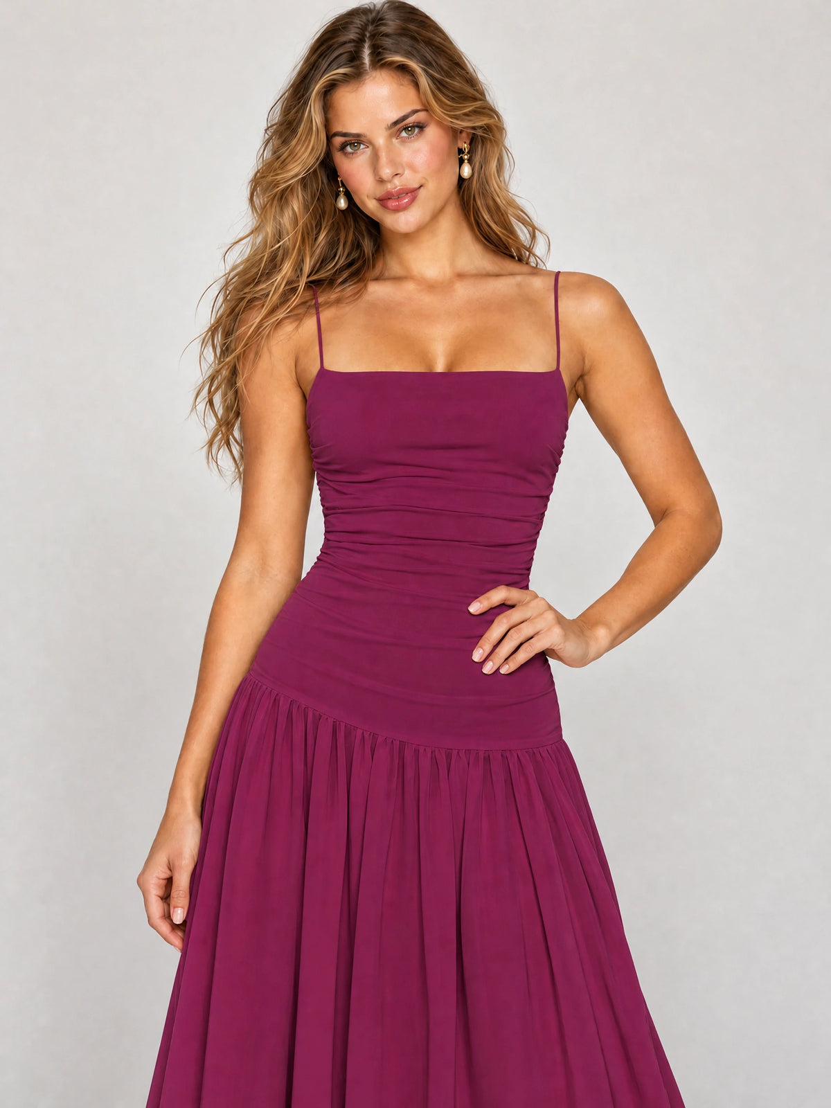 Butter Yellow Ruched Spaghetti Strap Drop-Waist Prom Dress