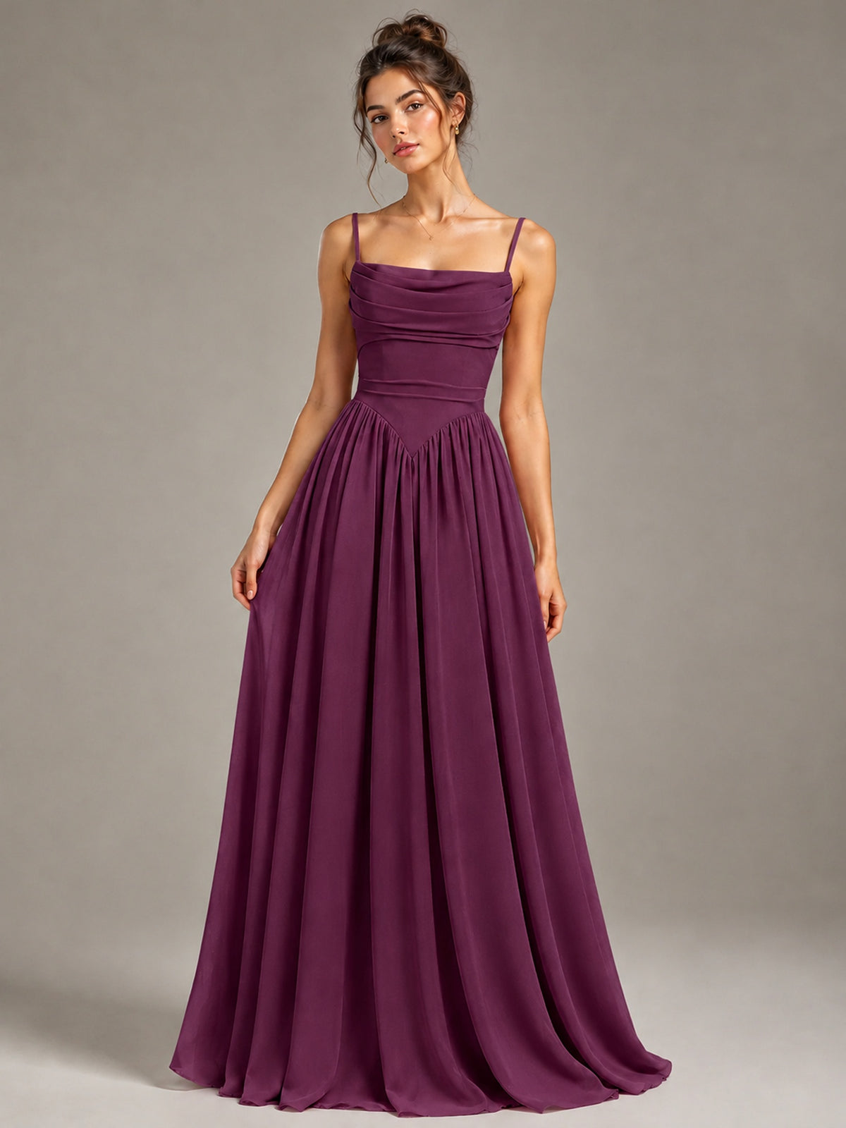 Spaghetti Strap Ruched Chiffon Maxi Dress with Backless