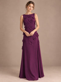 3D Floral Applique Sleeveless Formal Maxi Dress