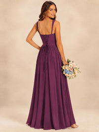 Spaghetti Straps Pleated Chiffon Bridesmaid Dress with Ruffle Slit