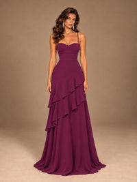 Sweetheart A-Line Ruffle Prom Dress with Spaghetti Straps