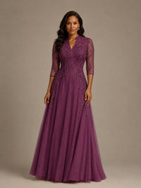Embellished Appliques Mother of the Bride Dress with 3/4 Sleeves