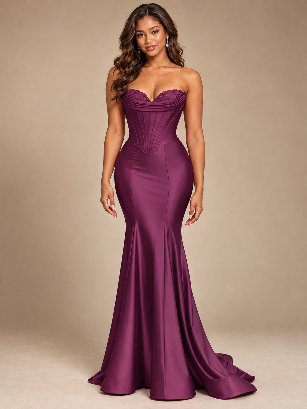 Red Strapless Satin Mermaid Prom Dress with Corset Bodice
