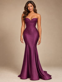 Red Strapless Satin Mermaid Prom Dress with Corset Bodice