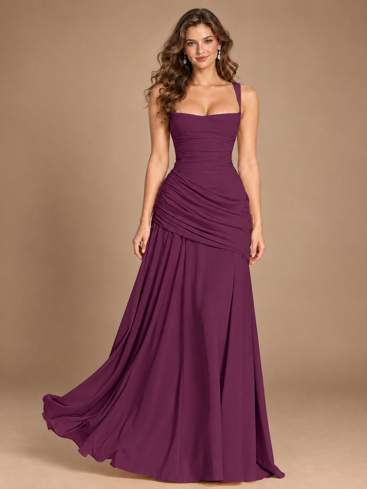Butter Yellow Square Neck Ruched A-Line Prom Dress