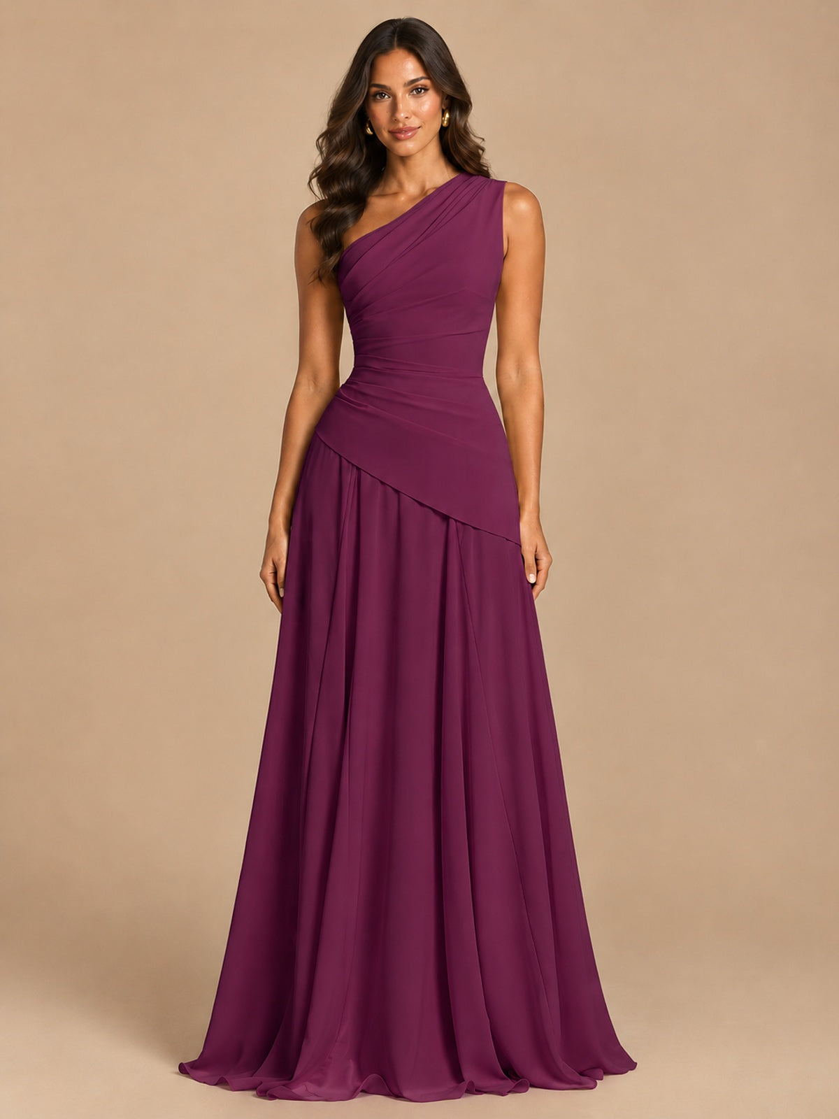 One Shoulder Prom Dress A-line Ruched Women Wedding Formal Gowns