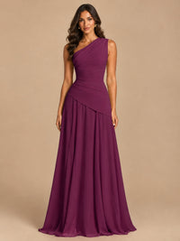 One Shoulder Prom Dress A-line Ruched Women Wedding Formal Gowns