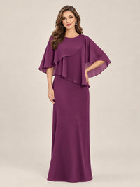 Plum-Chiffon 2 Piece A Line Mother of The Bride Dresses with Cape