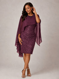 Floral Sheath Mother of the Bride Dress with Cape Overlay