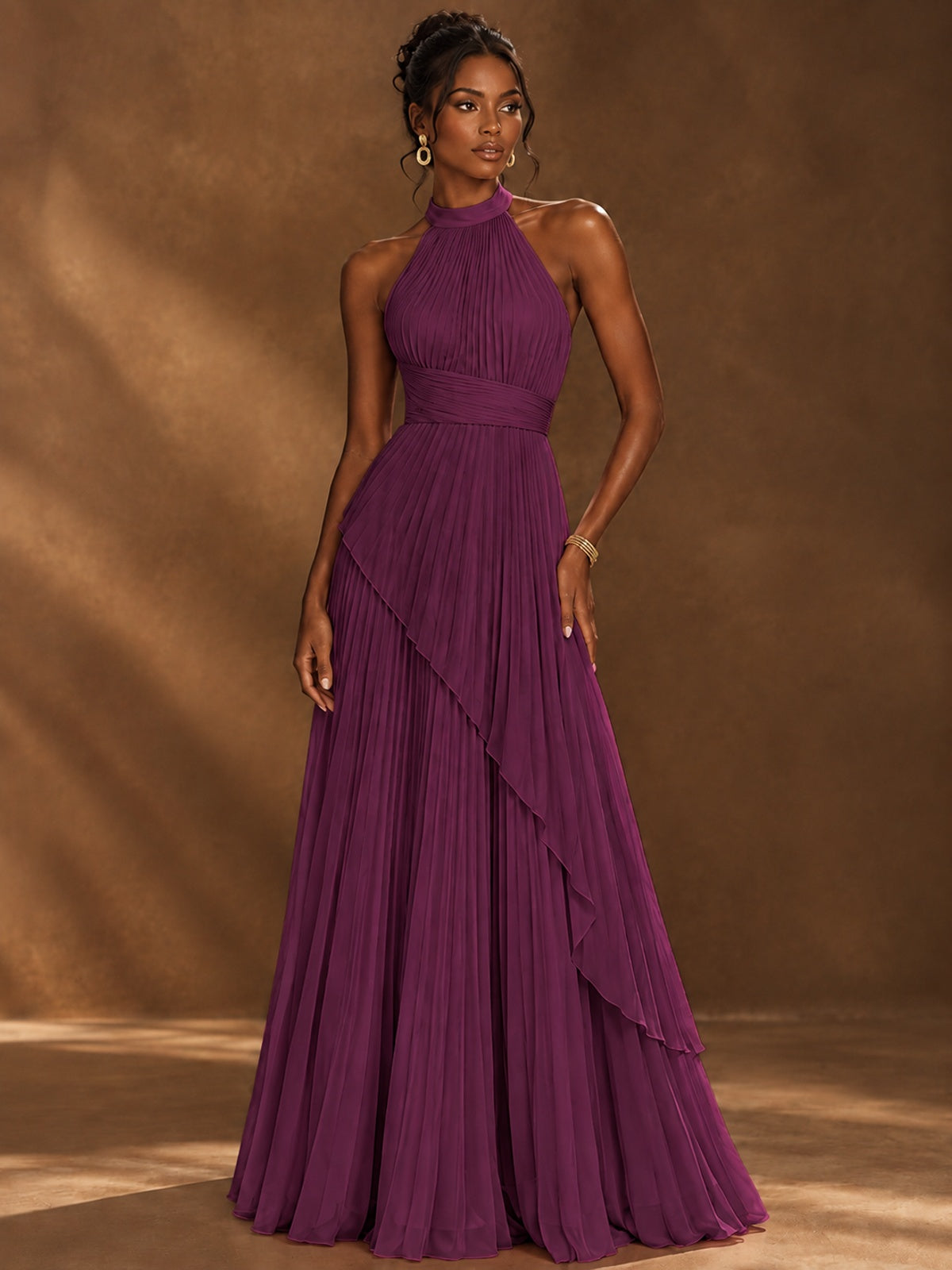 Wrap Pleated Prom Dress Halter A-line Chiffon Formal Wedding Dress